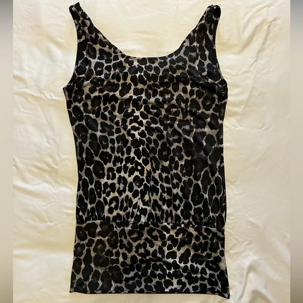 INC International Concepts Women’s Black and Gray Animal Print Top - Picture 2 of 3
